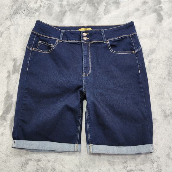 Wax Jean Shorts Womens 2XL Blue Butt, I Love You High-Rise Cuffed Stretch Denim - Picture 1 of 16